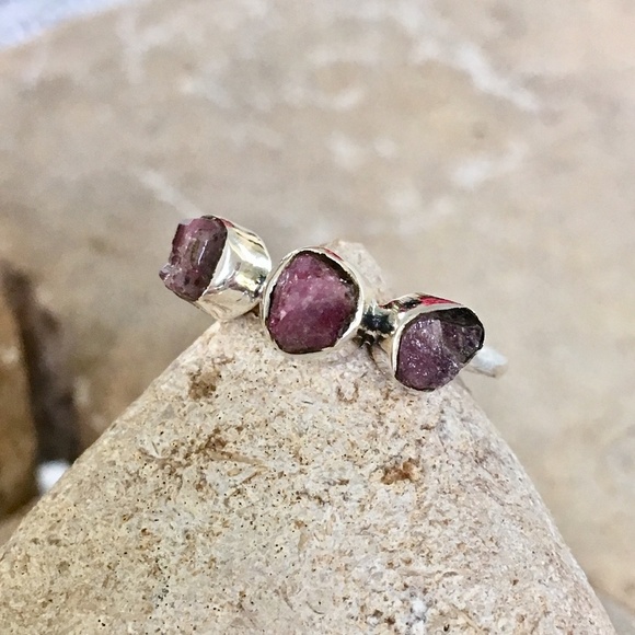 Raw rubellite tourmaline crystal sterling ring 7 NWT - Picture 5 of 5